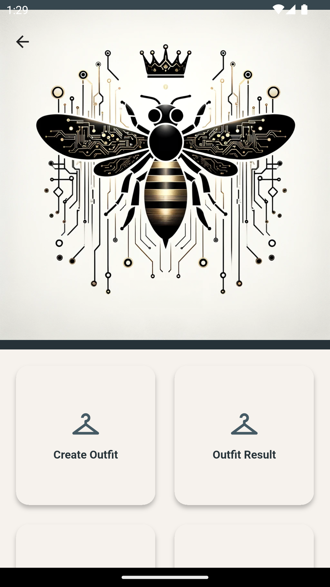 Bee Fly Fashion AI assistant screen with Create Outfit and Outfit Result tools